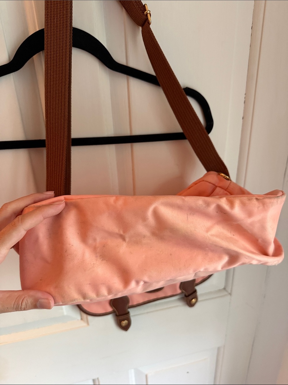 Longchamp Pink Crossbody with Brown Trim and Adjustable Strap - Picture 7 of 8